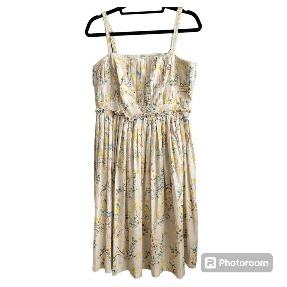 NWOT Antonio Melani pleated Tiffany oat/pool blue floral sundress - Picture 1 of 6